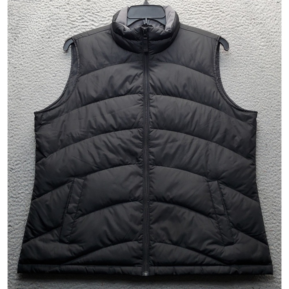 Lands' End Puffer Vest Youth XL Black Down Fill Quilted Insulated Full Zip EUC